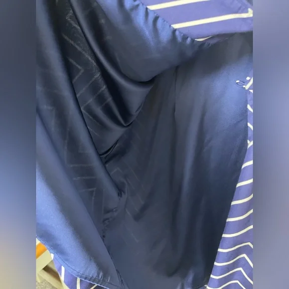 Elizabeth McKay Scotland Silk Cotton Dress in navy Waves Wrap Stand Collar 12 - Picture 7 of 14